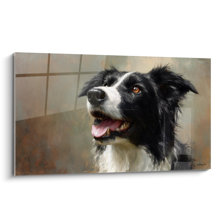 Tableau Chien Border Collie Noir et Blanc aux Yeux Ambrés - Portrait Réaliste - Edition Tableau Border Collie