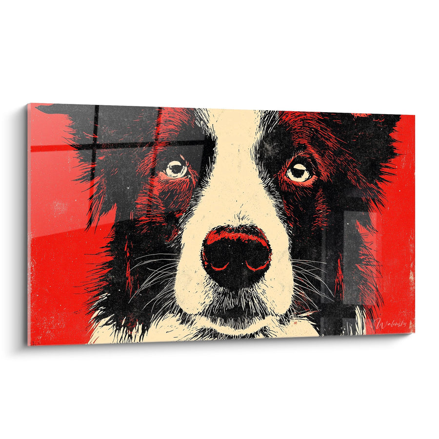Tableau Border Collie Rouge et Noir - Portrait Intense aux Couleurs Vives - Edition Tableau Border Collie