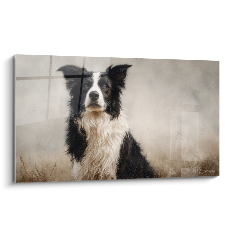 Obraz Border Collie Trójkolorowego z Przenikliwym Spojrzeniem - Portret Kontemplacyjnego Psa - Edycja Obrazu Border Collie
