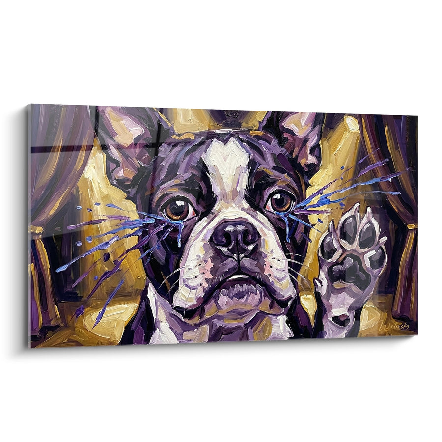Tableau Chien Expressif aux Couleurs Violettes et Dorées - Portrait Artistique - Edition Boston Terrier