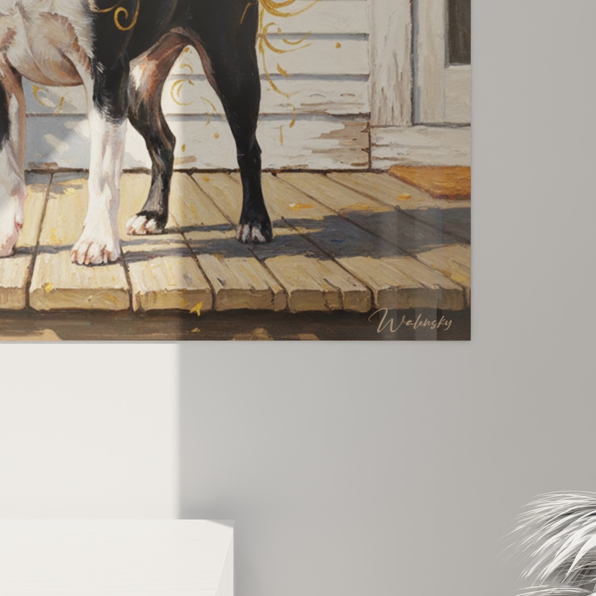 Vue ensemble tableau Boston Terrier decoration automne salon moderne chaleureux