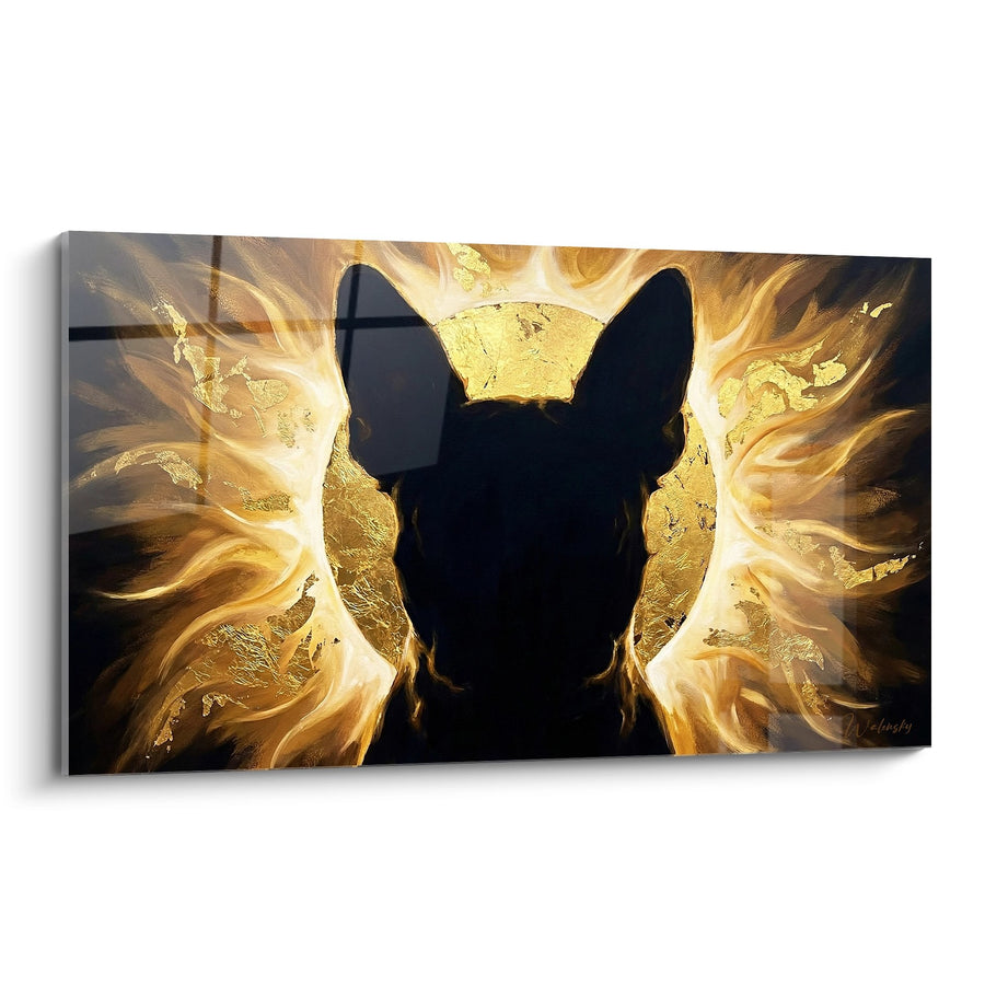 Tableau Silhouette Noire sur Tourbillons Dorés - Éclat Mystérieux - Edition Boston Terrier