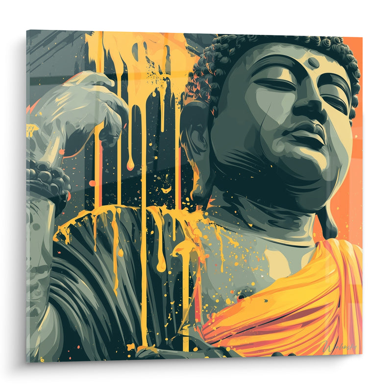 Tableau Visage anthracite et coulures dorées - Méditation en fusion - Edition Bouddha