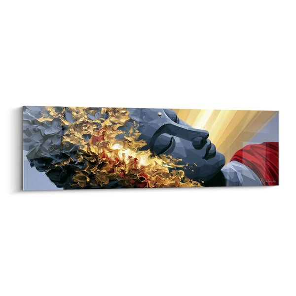 Blue and Gold Face with Burning Flames - Red Draped Shoulder - Buddha Edition
