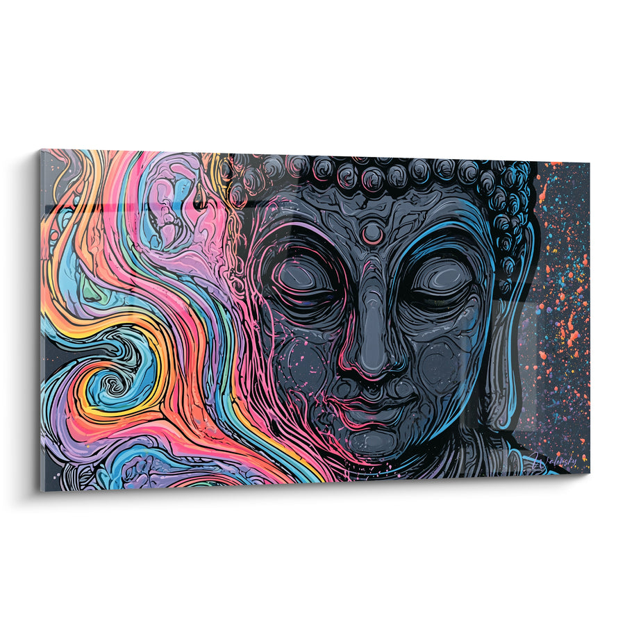 Tableau Visage anthracite aux tourbillons multicolores - Tourbillon méditatif - Edition Bouddha