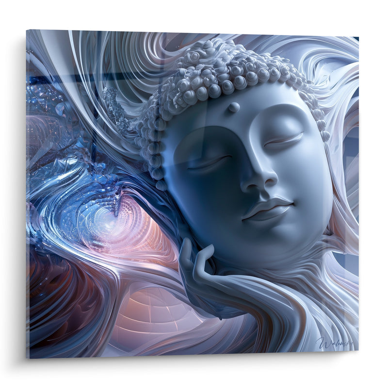 Tableau Visage bleu et blanc aux volutes tourbillonnantes - Méditation cosmique - Edition Bouddha