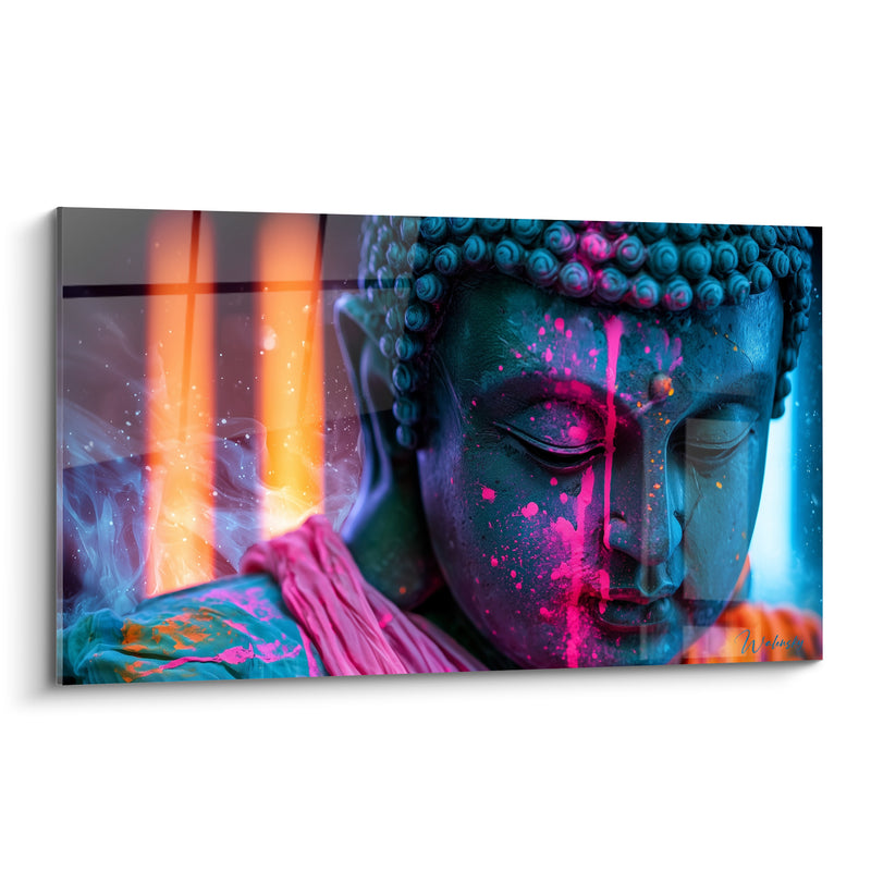 Tableau Visage bleu aux coulures roses fluo - Vibration intérieure - Edition Bouddha