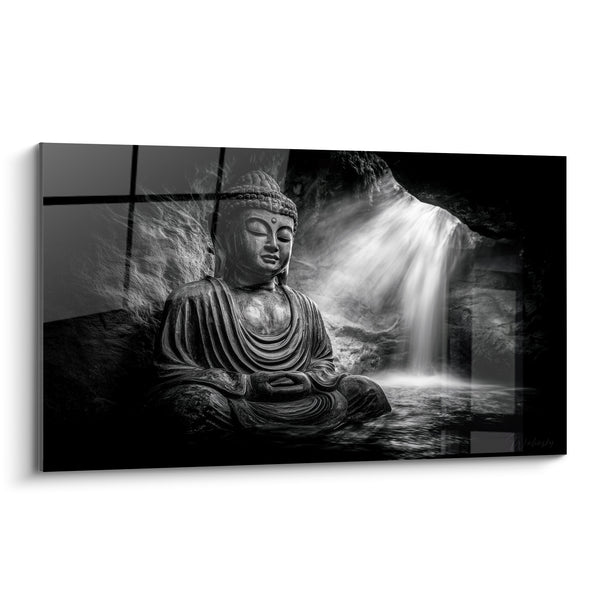 Painting Statue in meditation near a waterfall - Source of serenity - Buddha Edition