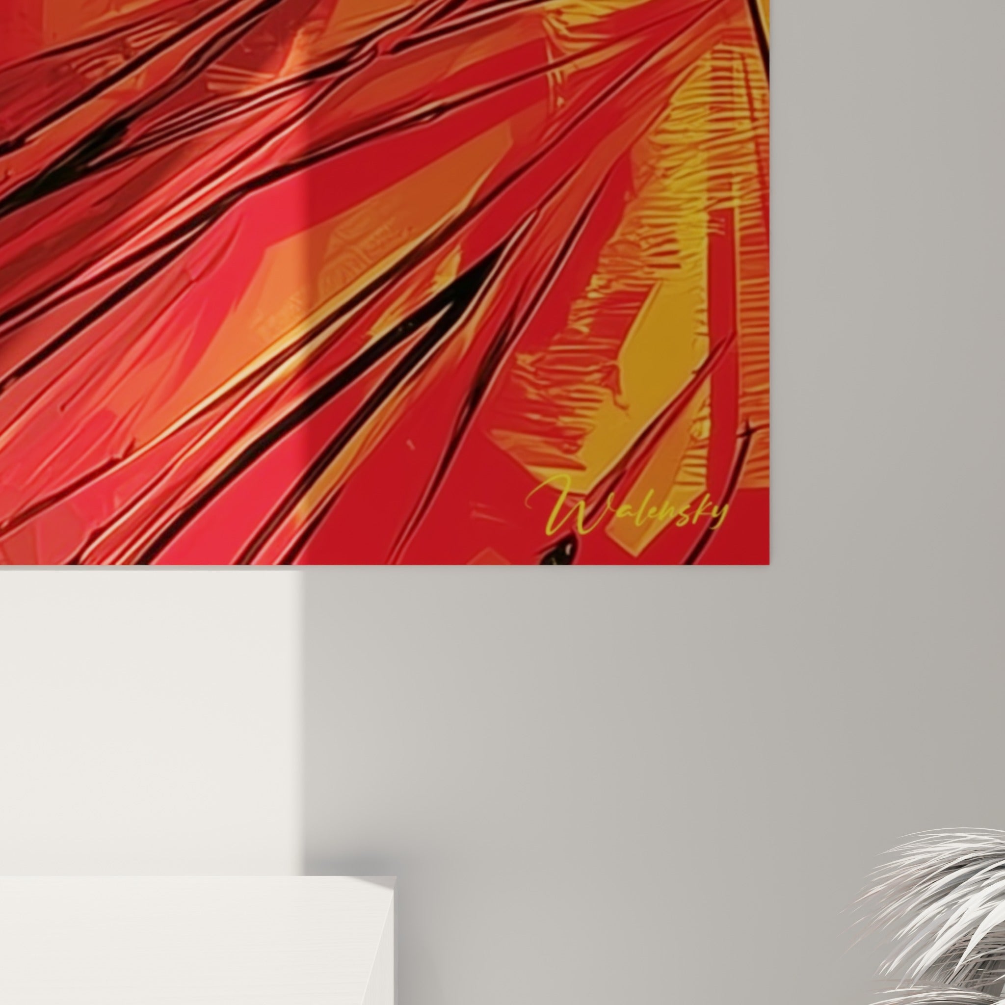 Détail du tableau Bouddha révélant les empâtements noirs et les nuances rouge-doré du visage peint