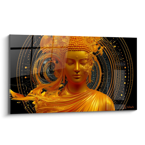 Goldener Buddha mit schwarzen kosmischen Spiralen - Kosmisches Erwachen - Buddha Edition