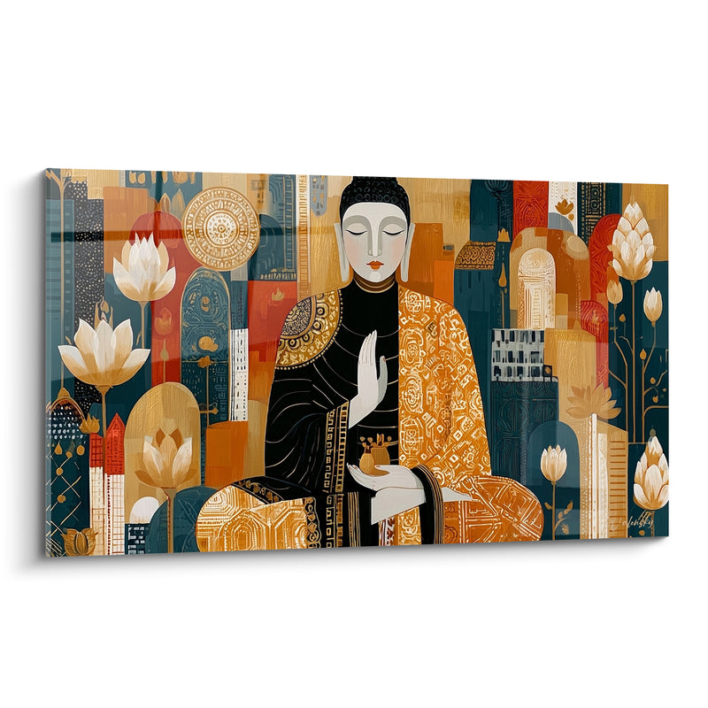 Tableau Bouddha doré aux lotus blancs - Sérénité florale - Edition Bouddha