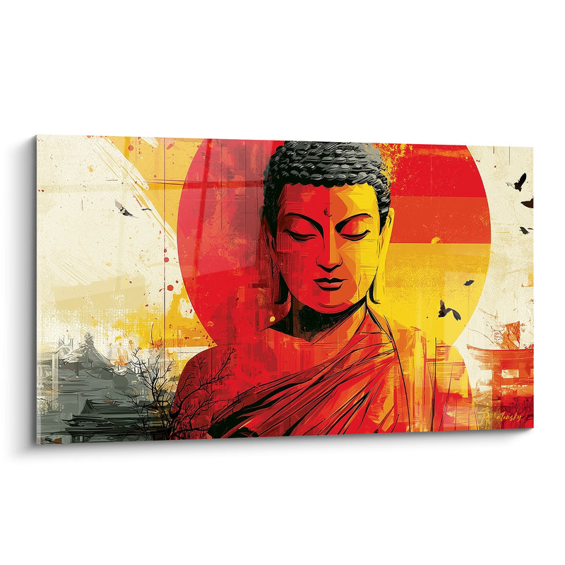 Tableau Visage rouge et doré au soleil - Aube méditative - Edition Bouddha