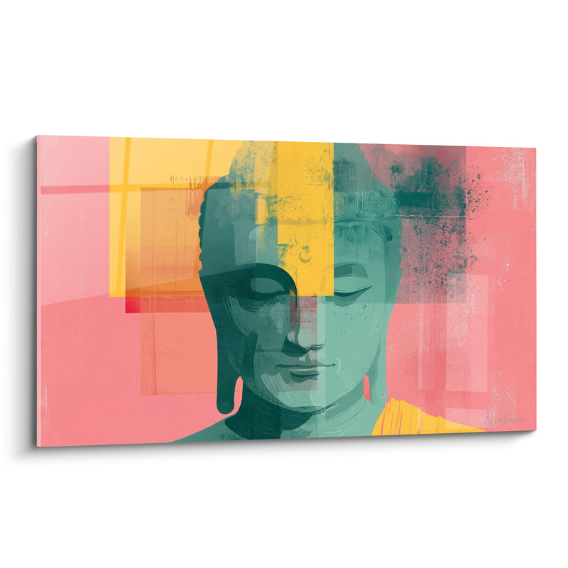 Tableau Visage rose et vert aux collages géométriques - Sérénité contemporaine - Edition Bouddha