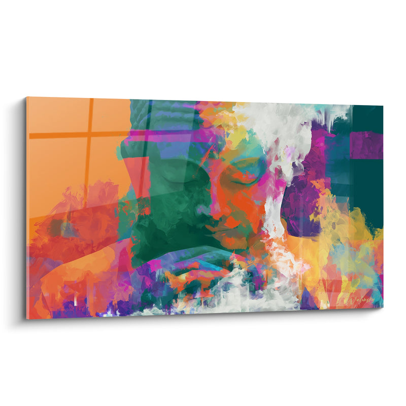 Tableau Visage orange et vert aux volutes blanches - Souffle intérieur - Edition Bouddha