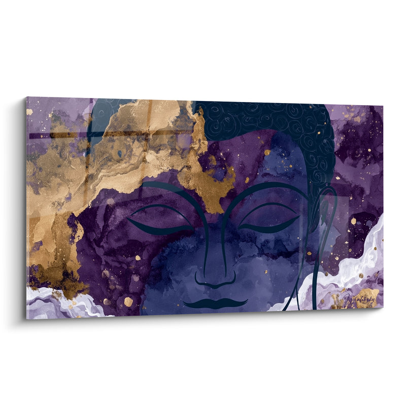Tableau Visage violet et doré aux marbrures blanches - Cils allongés graphiques - Edition Bouddha