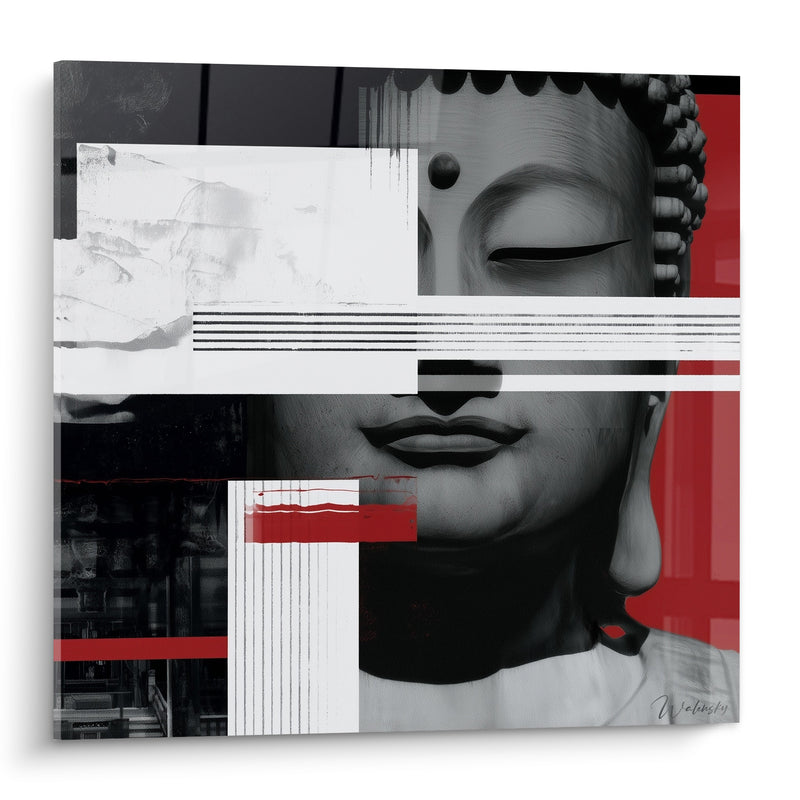 Tableau Visage gris et rouge aux bandes blanches superposées - Point rouge sur le front - Edition Bouddha