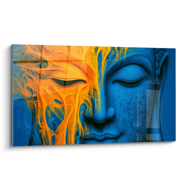 Blue Face with Golden Drippings Painting - Inner Fusion - Buddha Edition