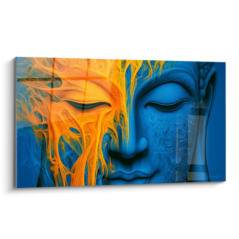 Tableau Visage bleu aux coulures dorées - Fusion intérieure - Edition Bouddha