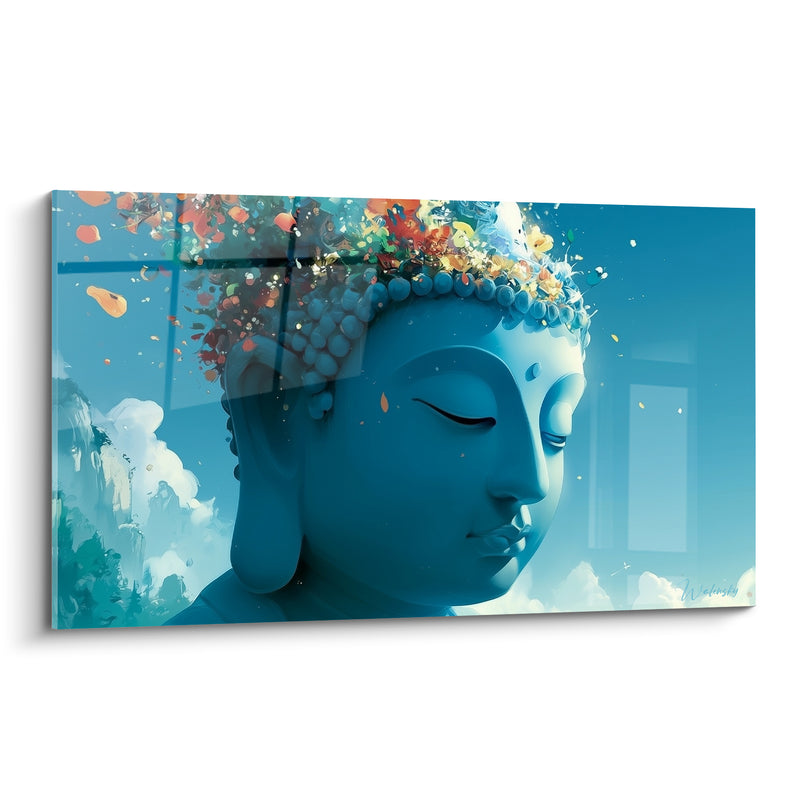 Tableau Visage bleu aux fleurs éclatées - Éveil des pensées - Edition Bouddha