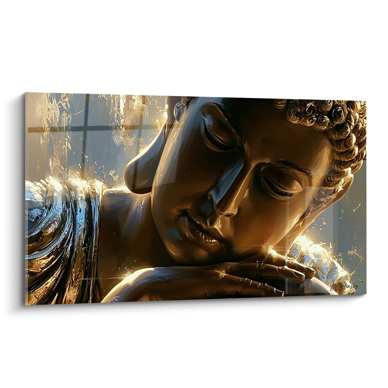 Tableau Visage bronze et argenté à la joue posée - Main sous le menton - Edition Bouddha