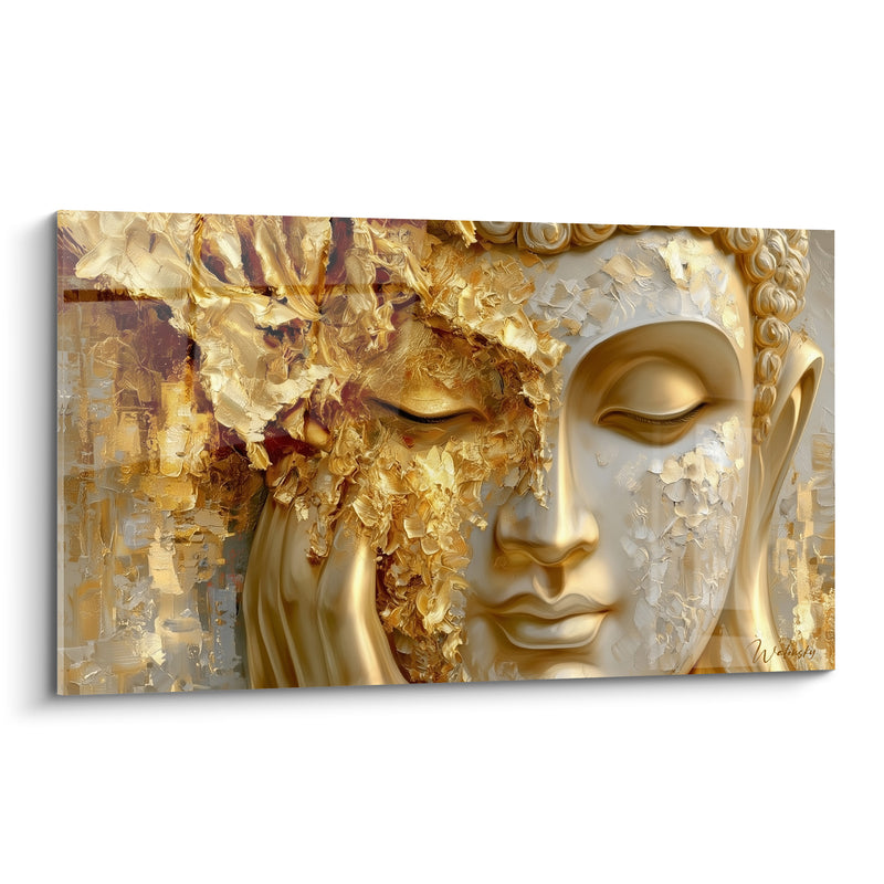 Tableau Visage doré aux textures blanches sculptées - Sérénité dorée - Edition Bouddha