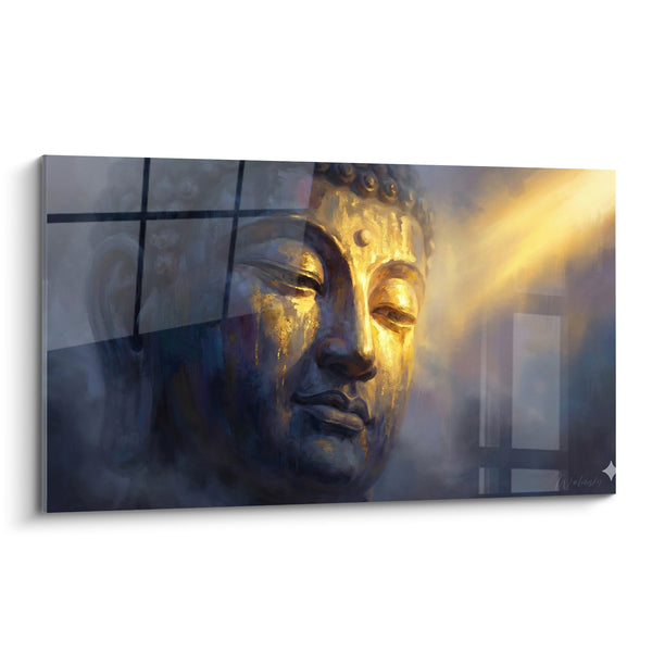 Golden Face and Midnight Blue Under Ray of Light Painting - Background Window - Buddha Edition