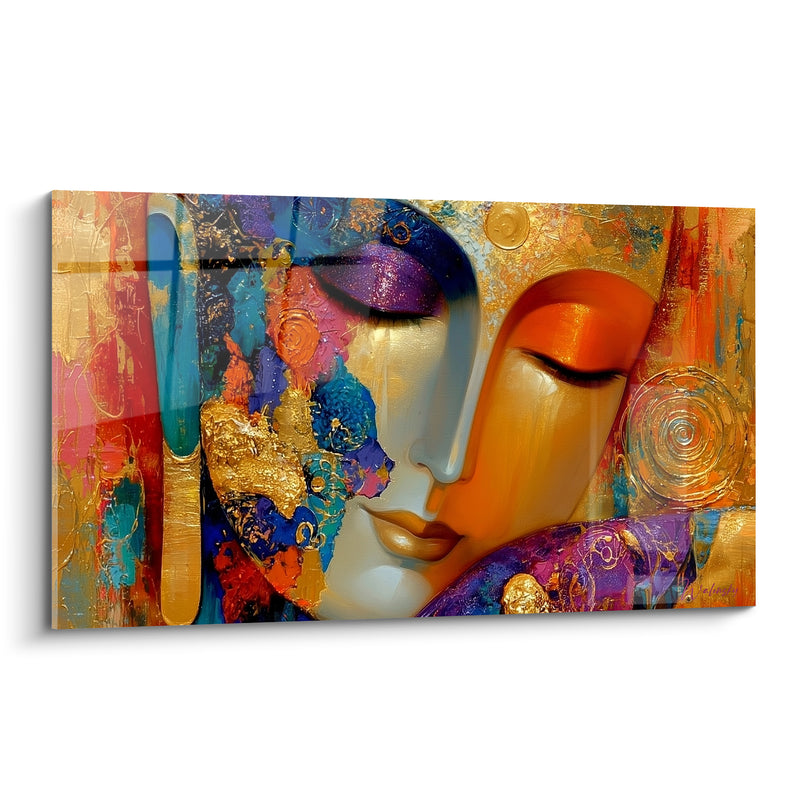 Tableau Visage doré aux yeux clos multicolore - Méditation intérieure - Edition Bouddha