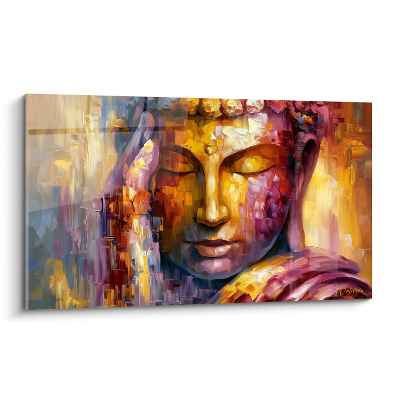 Tableau Visage doré et pourpre aux mèches verticales - Rideau de coulures - Edition Bouddha