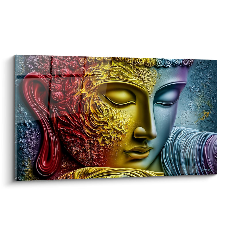 Tableau Visage doré et rouge à la mèche coulante - Fils bleus torsadés - Edition Bouddha