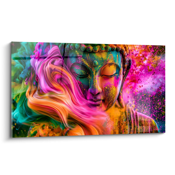 Painting Green and Fuchsia Face with Silky Swirls - Colorful Powder Splashes - Buddha Edition
