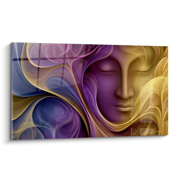 Purple and Gold Face Painting with Swirling Volutes - Navy Blue Spiral - Buddha Edition