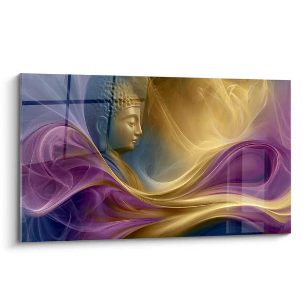 Golden and Violet Face Painting with Silky Waves - Serene Inclined Profile - Buddha Edition