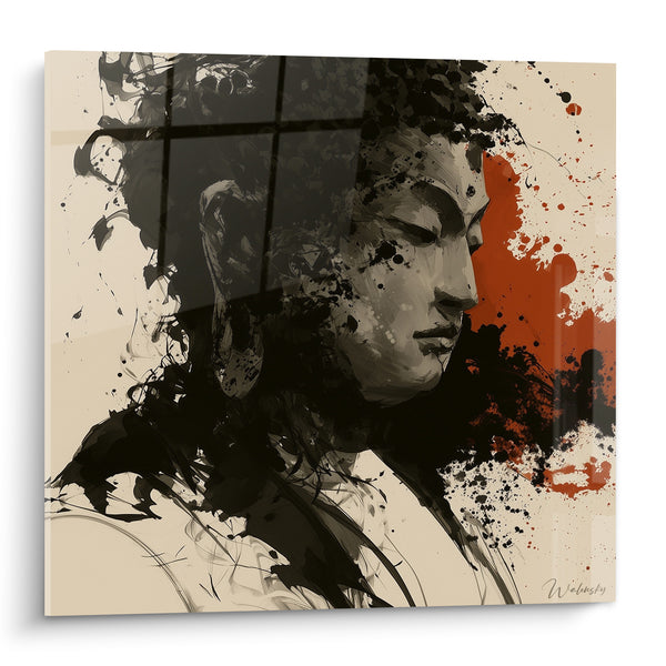 Painting Black and Red Face with Ink Splashes - Ivory Background projections - Buddha Edition