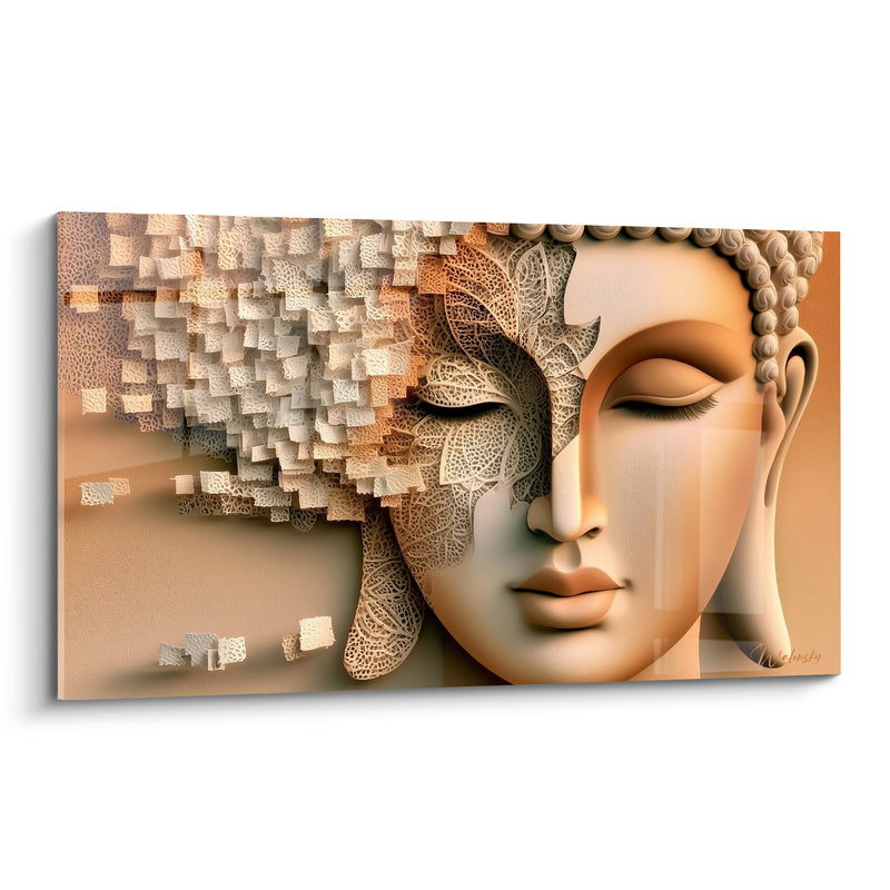 Tableau Visage désintégré en fragments beige et blanc - Dissolution intérieure - Edition Bouddha