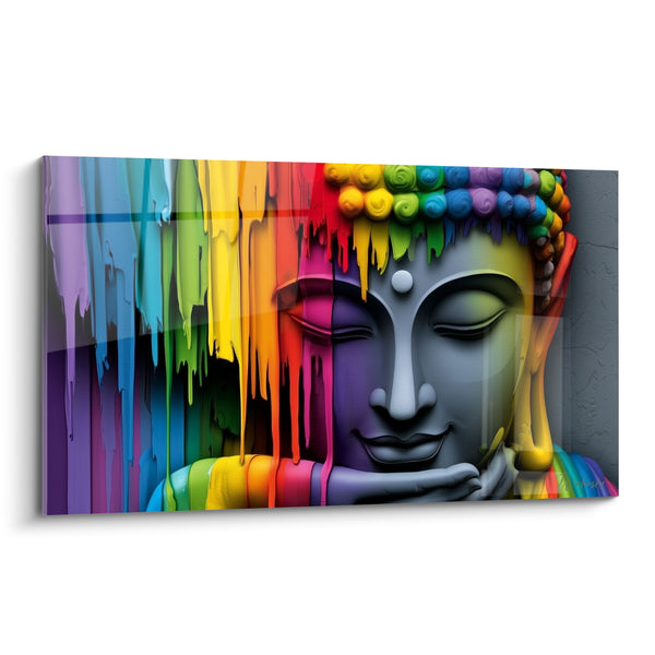 Gray Face Painting with Multicolor Drippings - Flowing Serenity - Buddha Edition