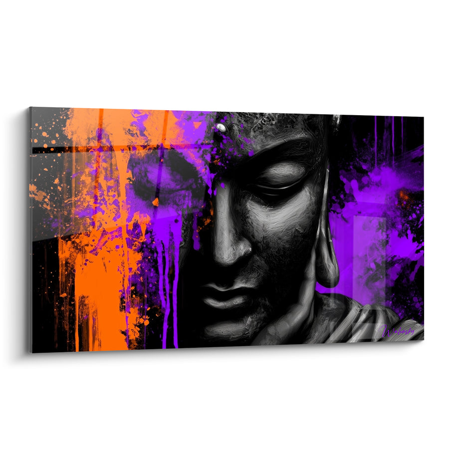 Tableau Visage aux éclaboussures violettes et orangées - Sérénité explosive - Edition Bouddha