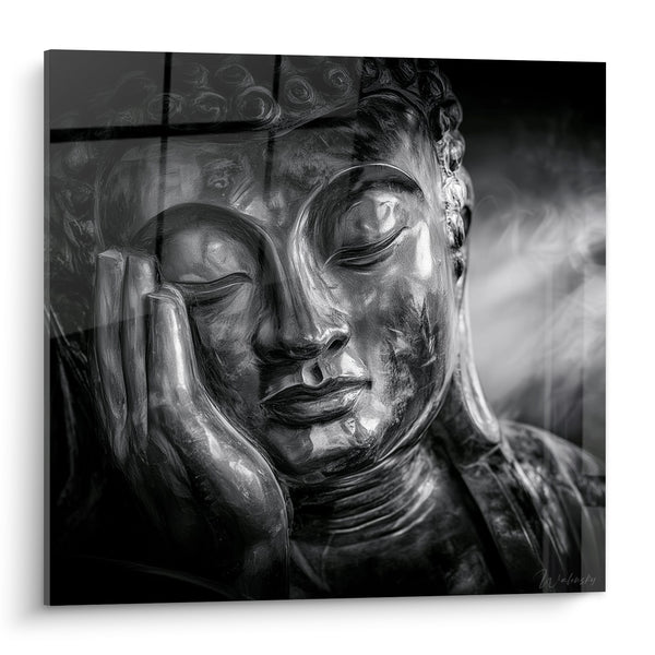 Painting Buddha face black and silver peaceful - Inner Silence - Buddha Edition