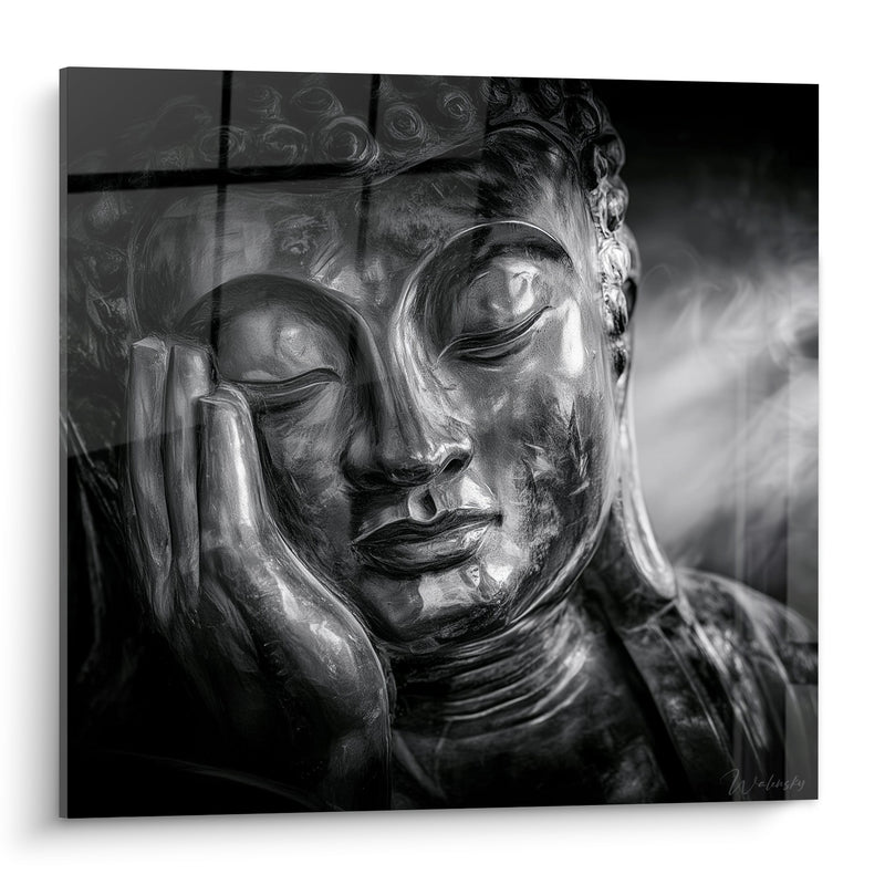 Tableau Statue visage noir et argenté paisible - Silence intérieur - Edition Bouddha