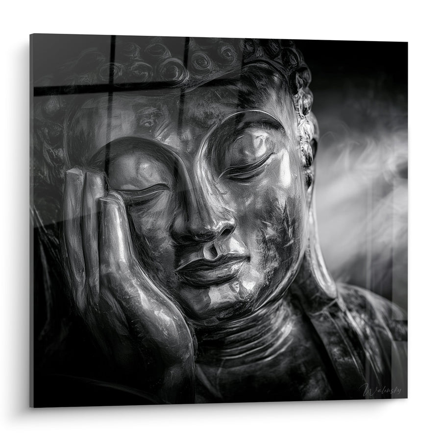 Tableau Statue visage noir et argenté paisible - Silence intérieur - Edition Bouddha