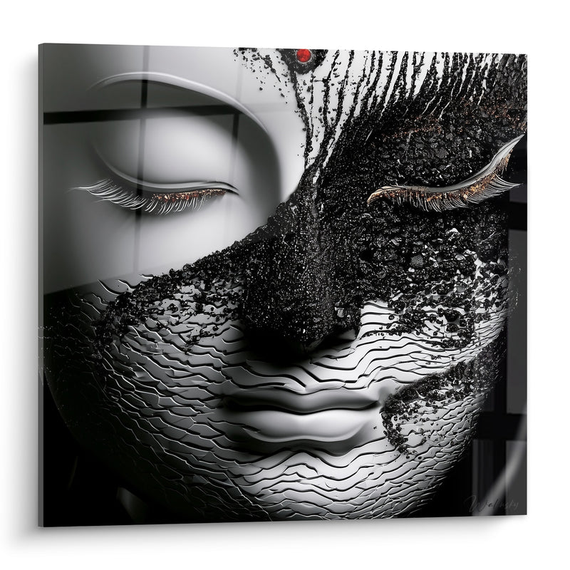 Tableau Visage aux textures noires et argentées - Fracture intérieure - Edition Bouddha