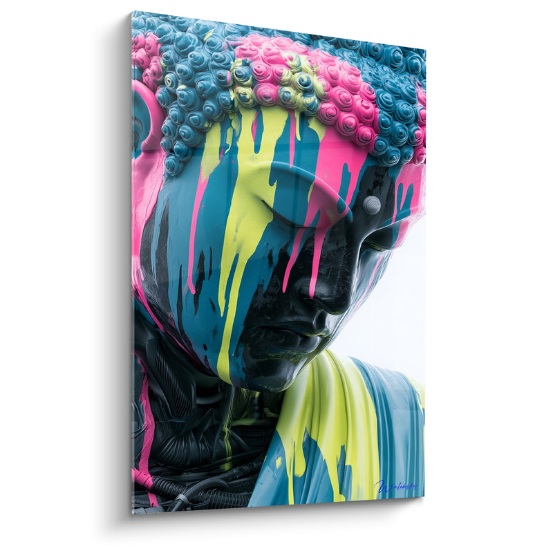 Tableau Visage noir aux coulures roses et bleues - Éveil chromatique - Edition Bouddha