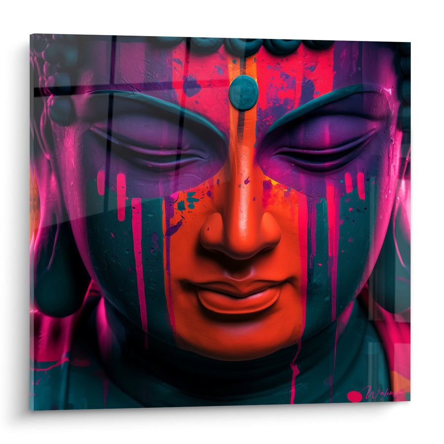 Tableau Visage orange et rose aux coulures vives - Méditation électrique - Edition Bouddha