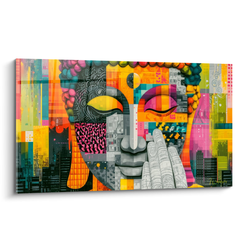 Tableau Visage patchwork orange et rose vif - Sérénité urbaine - Edition Bouddha