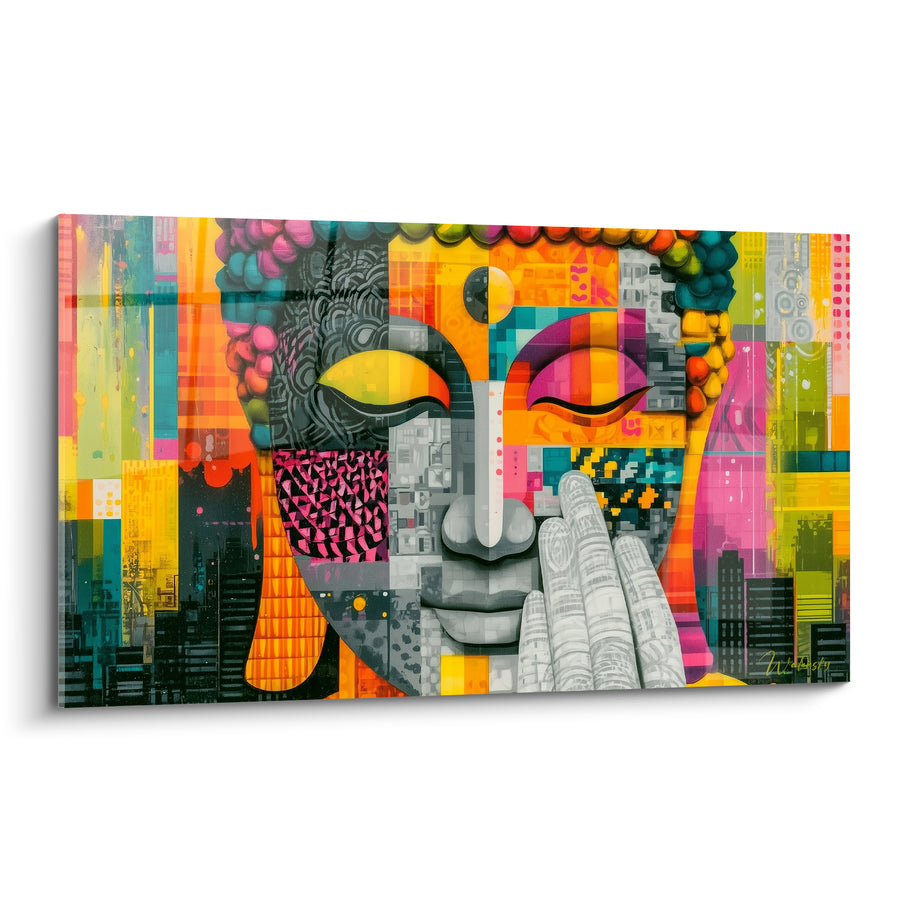 Tableau Visage patchwork orange et rose vif - Sérénité urbaine - Edition Bouddha