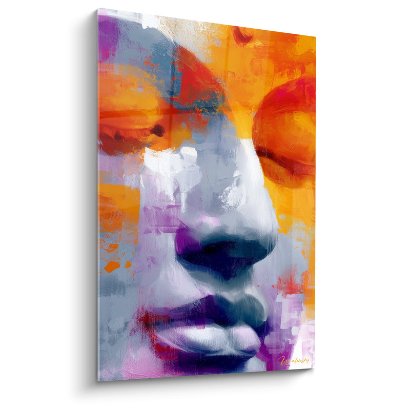 Tableau Visage aux tons orange et violet - Méditation incandescente - Edition Bouddha