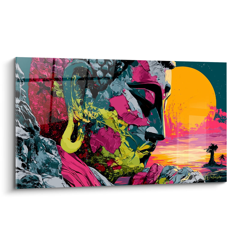 Tableau Visage rocheux rose et jaune au soleil - Éveil incandescent - Edition Bouddha