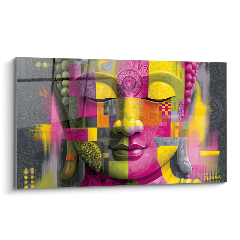 Tableau Visage patchwork rose et jaune - Éveil fragmenté - Edition Bouddha