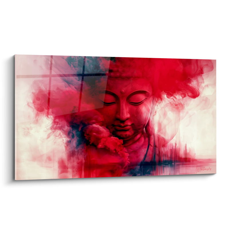 Tableau Visage rouge et ivoire aux fumées denses - Reflets de fenêtre quadrillée - Edition Bouddha