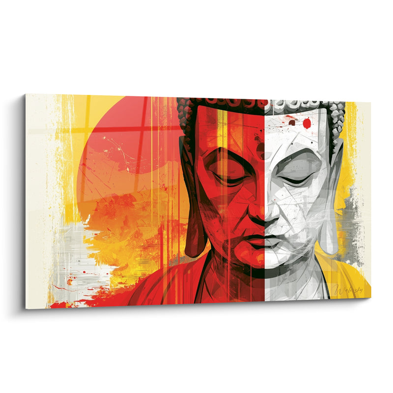 Tableau Visage bicolore rouge et gris - Équilibre intérieur - Edition Bouddha