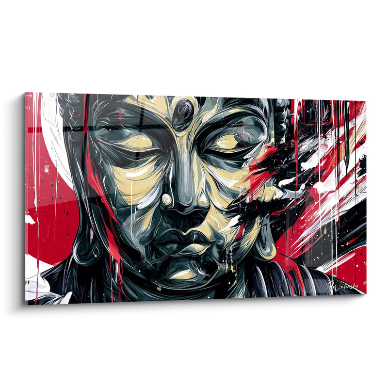 Tableau Visage noir et rouge aux traits griffés - Troisième œil perlé - Edition Bouddha